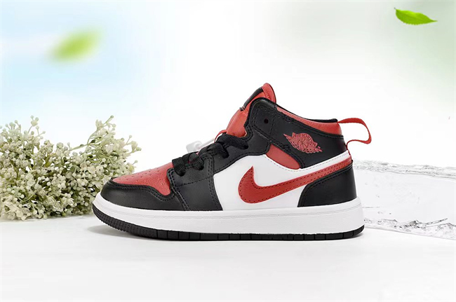 Youth Running Weapon Air Jordan 1 Black/White/Red Shoes 0131